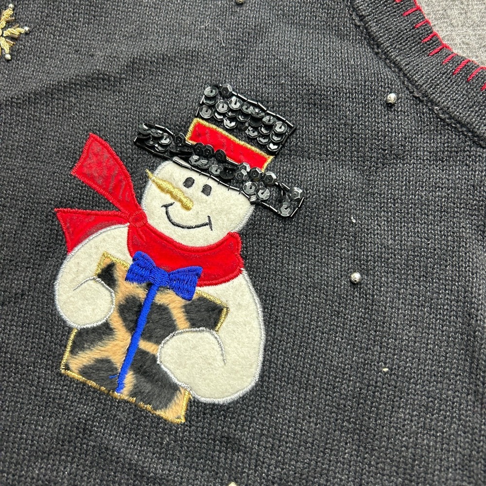 Christmas Sweater Vest Victoria Jones 2X Pearl Beaded Snowman Ugly - Picture 3 of 9